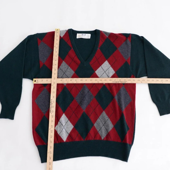 Pringle  Of Scotland Super Geelong 100% Lambswool Green And Red Argyle Small - Picture 3 of 10